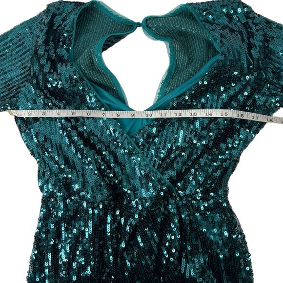 Asos TFNC Emerald Green Sequin Mini Party Disco New Years Dress Size US 10 WP638 - Picture 7 of 10